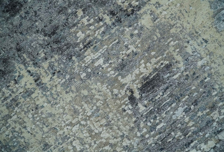 8x10 Charcoal, Beige and Gray Modern Abstract Distressed Finish High Low texture Hand Knotted Rug - The Rug Decor
