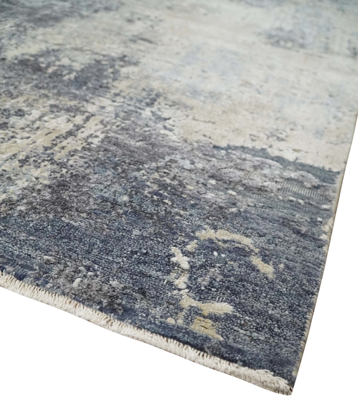 8x10 Charcoal, Beige and Gray Modern Abstract Distressed Finish High Low texture Hand Knotted Rug - The Rug Decor