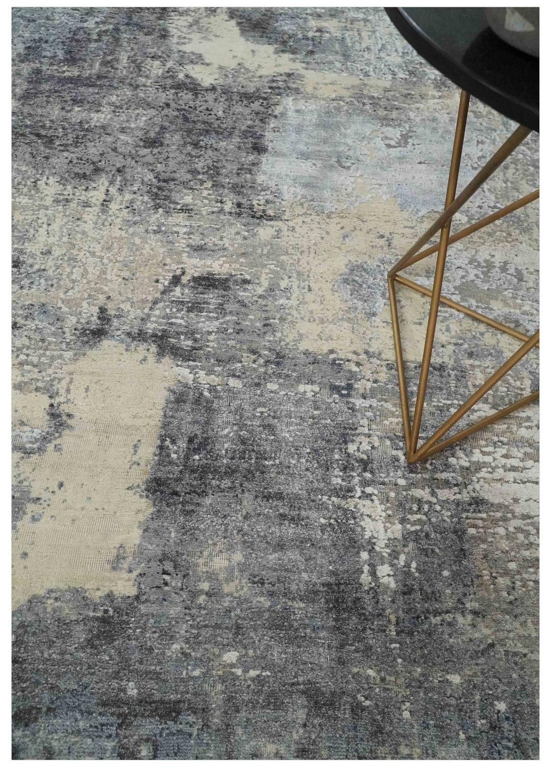 8x10 Charcoal, Beige and Gray Modern Abstract Distressed Finish High Low texture Hand Knotted Rug - The Rug Decor