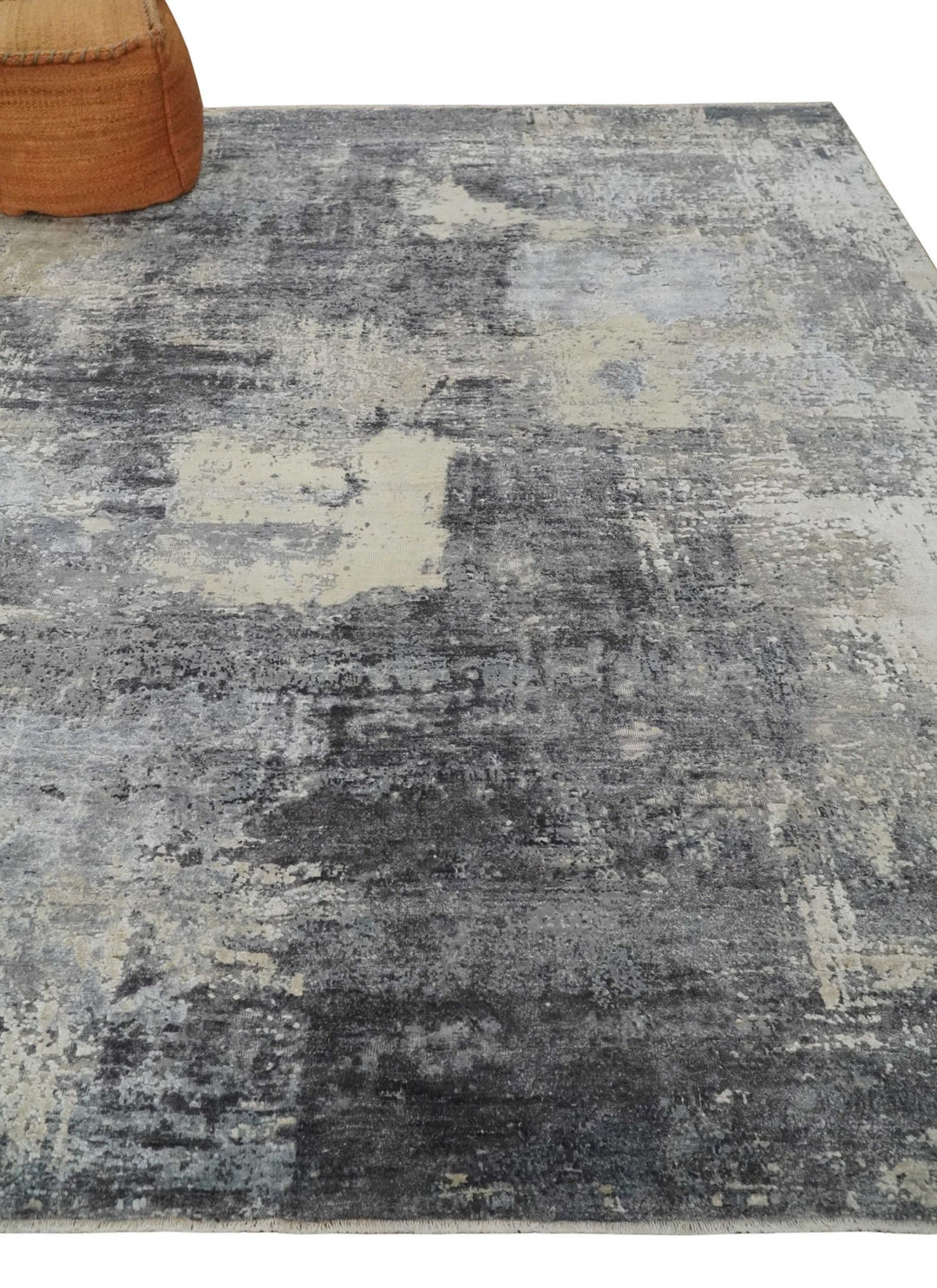 8x10 Charcoal, Beige and Gray Modern Abstract Distressed Finish High Low texture Hand Knotted Rug - The Rug Decor