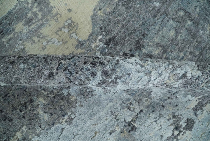 8x10 Charcoal, Beige and Gray Modern Abstract Distressed Finish High Low texture Hand Knotted Rug - The Rug Decor