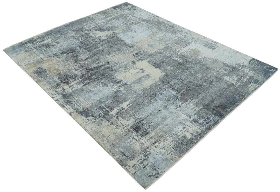 8x10 Charcoal, Beige and Gray Modern Abstract Distressed Finish High Low texture Hand Knotted Rug - The Rug Decor