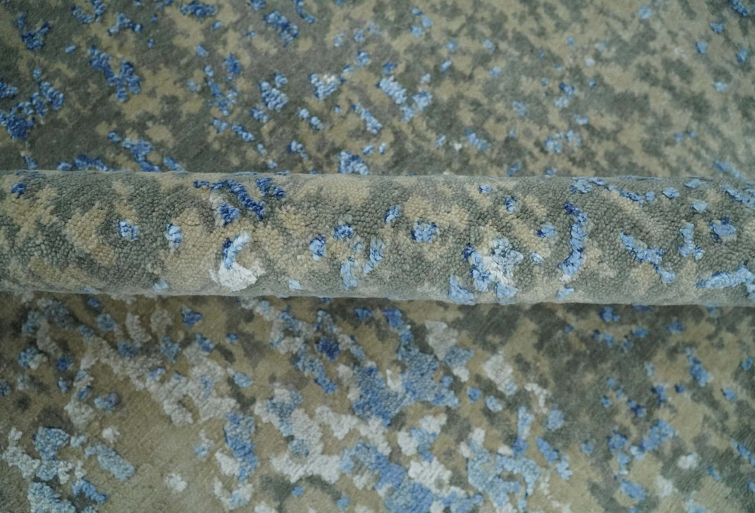 8x10 Fine Blue, Ivory and Beige Hand knotted Abstract wool and Art Silk Area Rug - The Rug Decor