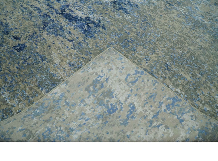 8x10 Fine Blue, Ivory and Beige Hand knotted Abstract wool and Art Silk Area Rug - The Rug Decor