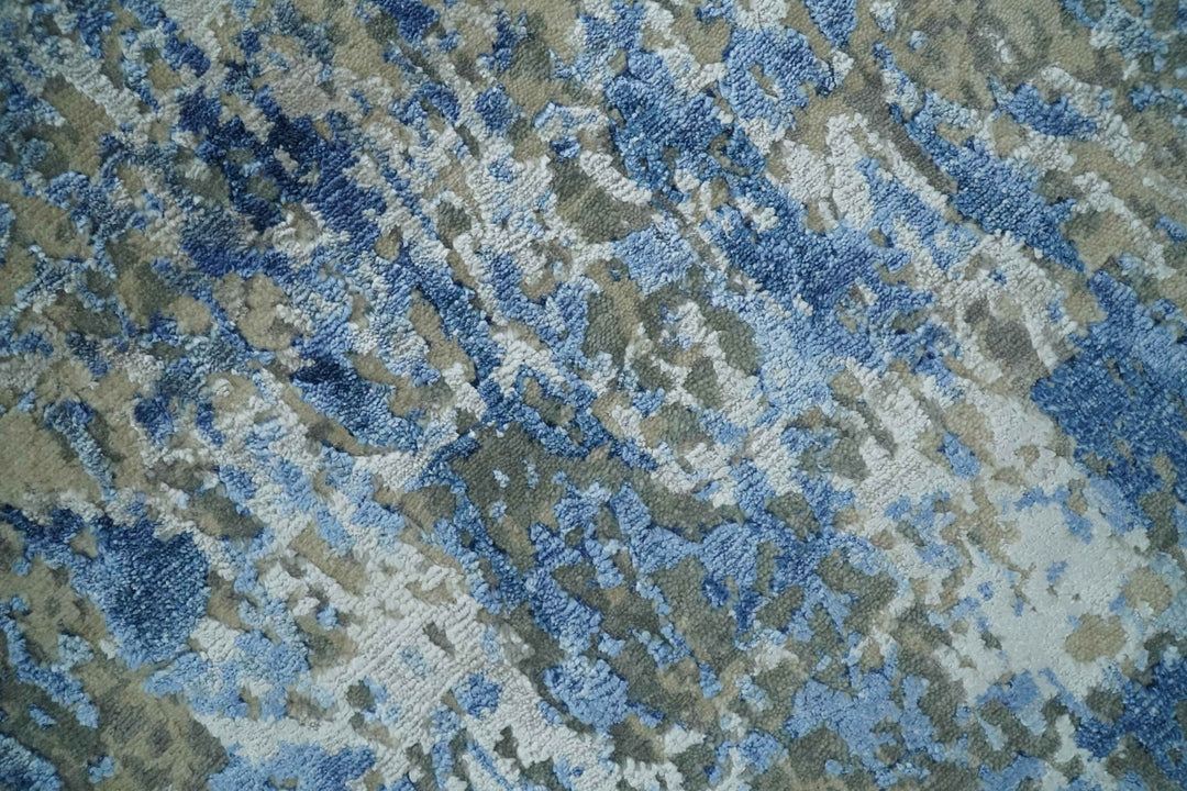 8x10 Fine Blue, Ivory and Beige Hand knotted Abstract wool and Art Silk Area Rug - The Rug Decor