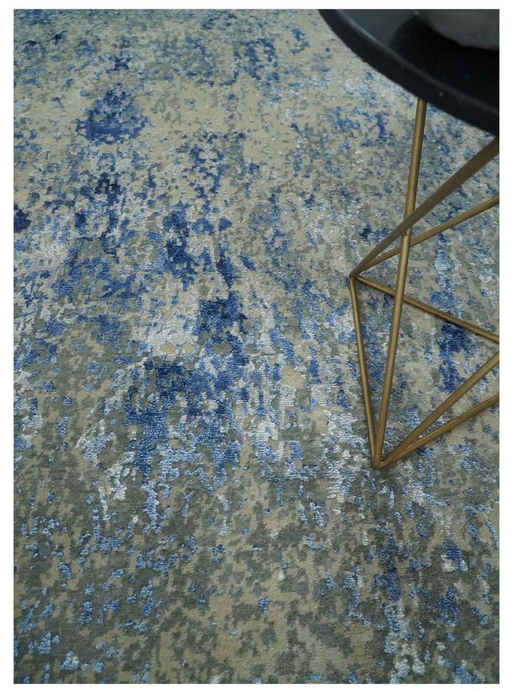 8x10 Fine Blue, Ivory and Beige Hand knotted Abstract wool and Art Silk Area Rug - The Rug Decor