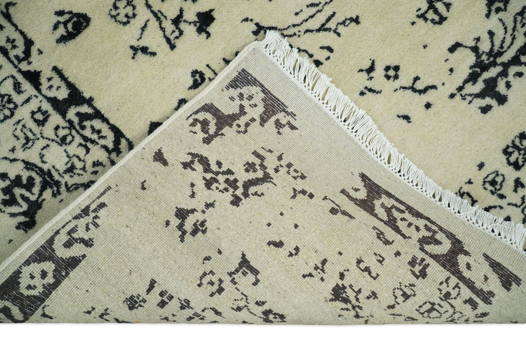 8x10 Fine Hand Knotted Beige and Black Traditional Vintage Persian Antique Wool Rug | AGR35 - The Rug Decor
