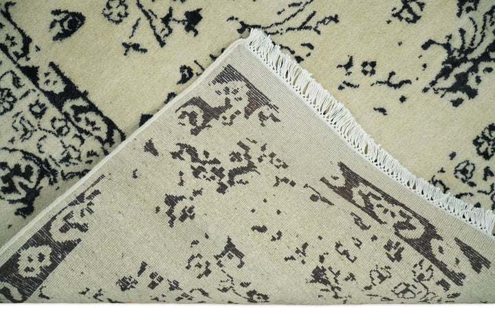 8x10 Fine Hand Knotted Beige and Black Traditional Vintage Persian Antique Wool Rug | AGR35 - The Rug Decor