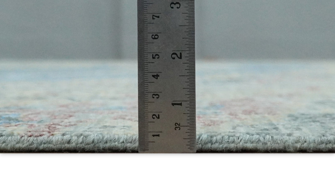 8x10 Fine Hand Knotted Beige and Blue Modern Abstract Style Antique Wool and Silk Area Rug | AGR37 - The Rug Decor