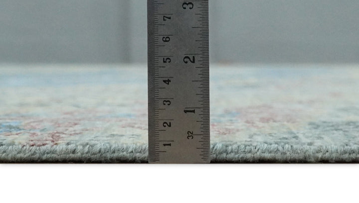 8x10 Fine Hand Knotted Beige and Blue Modern Abstract Style Antique Wool and Silk Area Rug | AGR37 - The Rug Decor