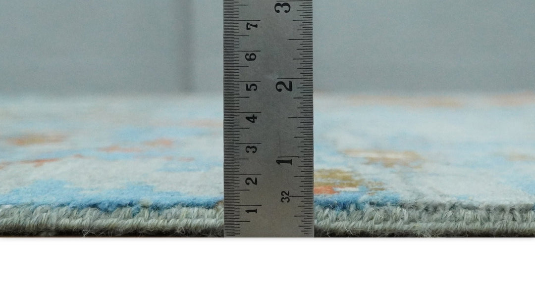 8x10 Fine Hand Knotted Beige and Blue Modern Abstract Style Antique Wool and Silk Area Rug | AGR43 - The Rug Decor