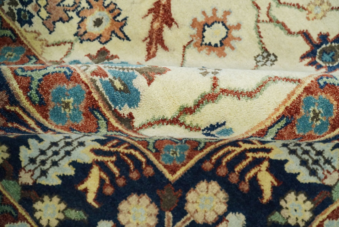 8x10 Fine Hand Knotted Beige and Blue Traditional Vintage Persian Style Oushak Antique Wool Rug | TRDCP514810 - The Rug Decor