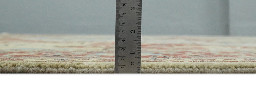 8x10 Fine Hand Knotted Beige, Blue and Rust Traditional Vintage Heriz Serapi Antique Wool Rug | TRDCP466810 - The Rug Decor