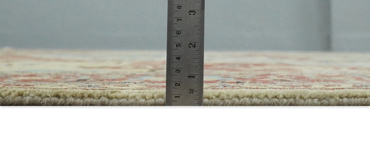 8x10 Fine Hand Knotted Beige, Blue and Rust Traditional Vintage Heriz Serapi Antique Wool Rug | TRDCP466810 - The Rug Decor