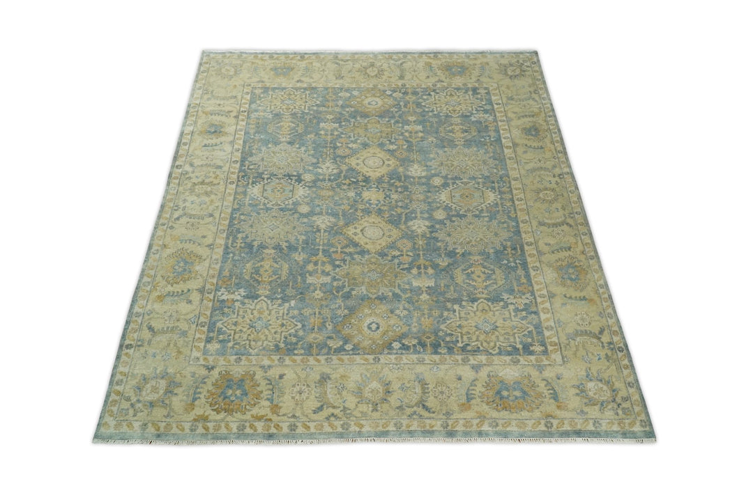 8x10 Fine Hand Knotted Blue and Beige Traditional Vintage Persian Style Mahal Antique Wool Rug | TRDCP496810 - The Rug Decor