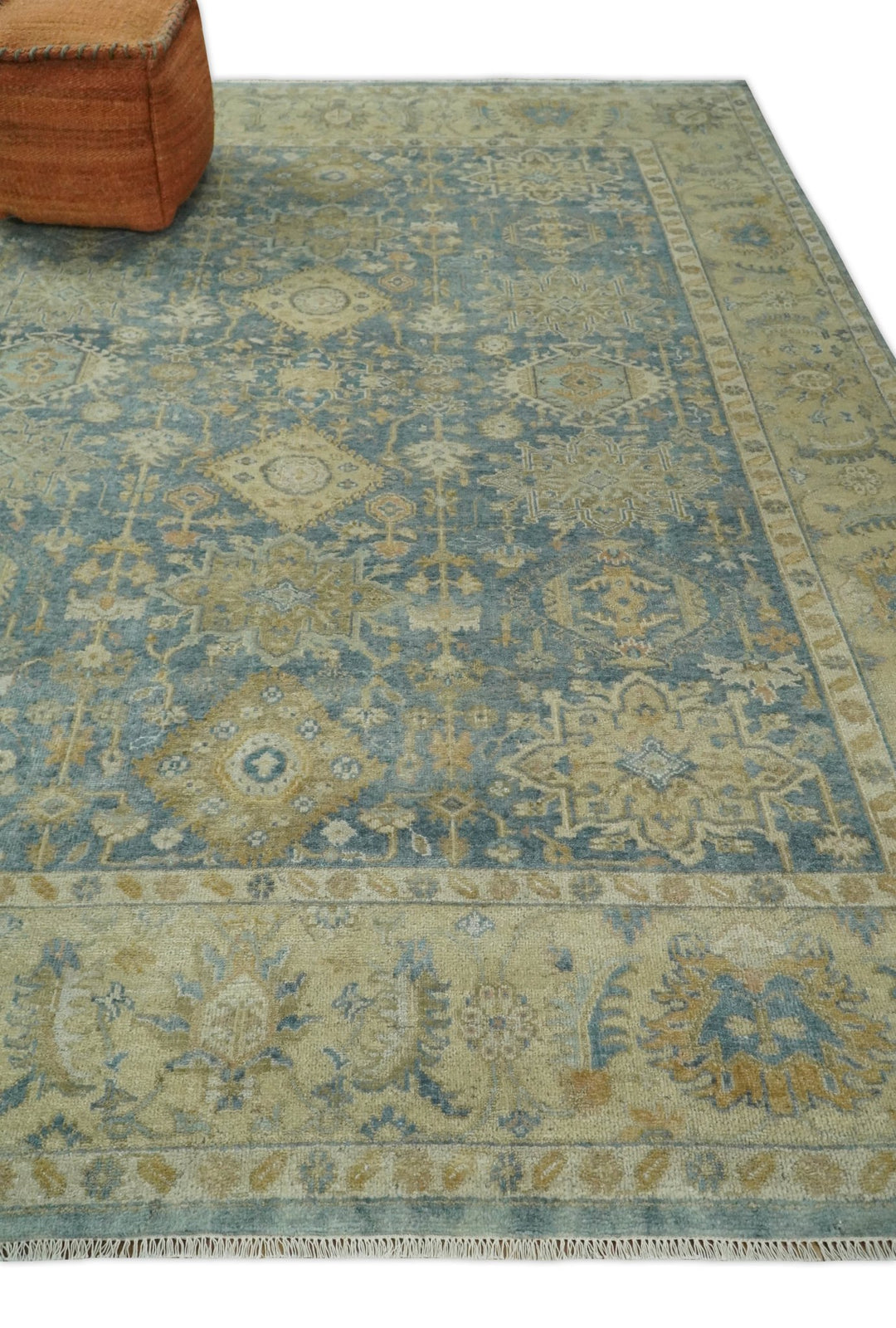 8x10 Fine Hand Knotted Blue and Beige Traditional Vintage Persian Style Mahal Antique Wool Rug | TRDCP496810 - The Rug Decor