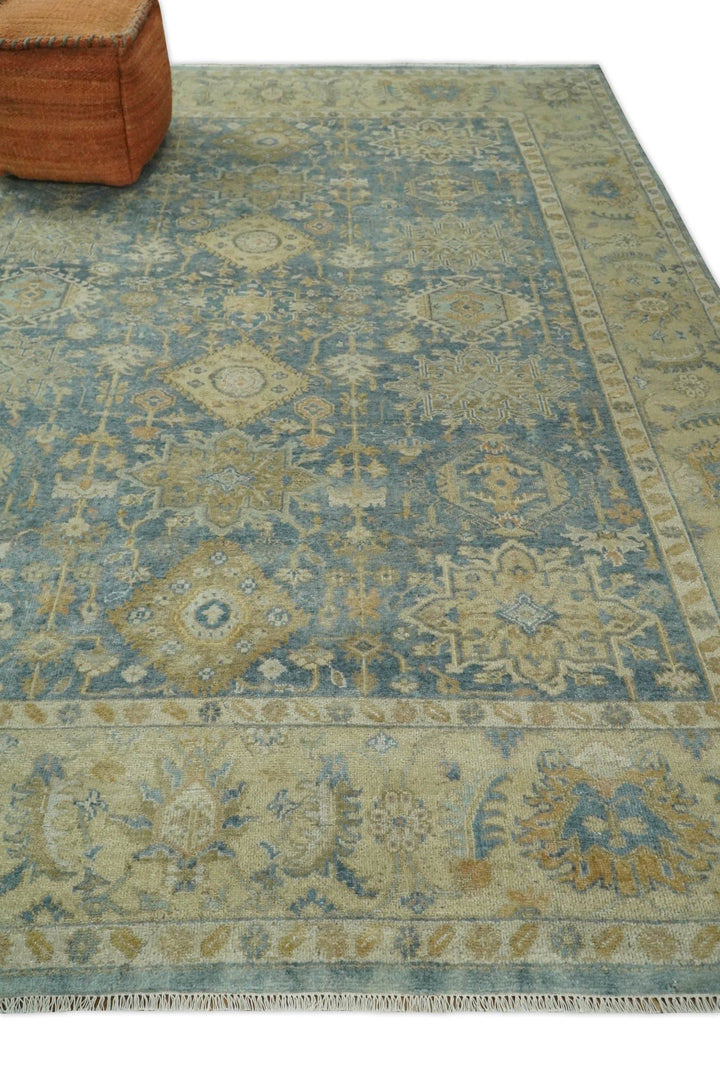 8x10 Fine Hand Knotted Blue and Beige Traditional Vintage Persian Style Mahal Antique Wool Rug | TRDCP496810 - The Rug Decor