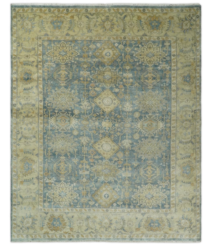 8x10 Fine Hand Knotted Blue and Beige Traditional Vintage Persian Style Mahal Antique Wool Rug | TRDCP496810 - The Rug Decor