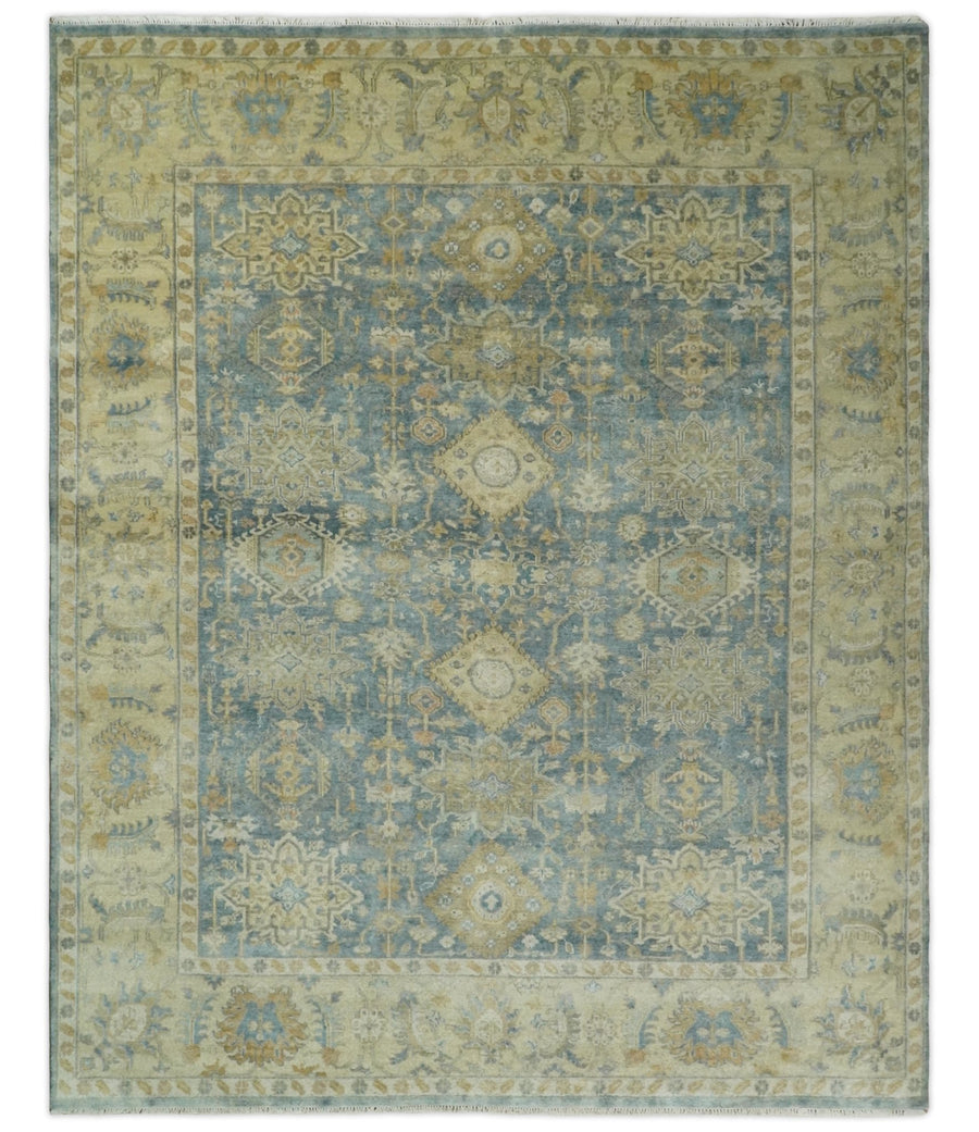 8x10 Fine Hand Knotted Blue and Beige Traditional Vintage Persian Style Mahal Antique Wool Rug | TRDCP496810 - The Rug Decor