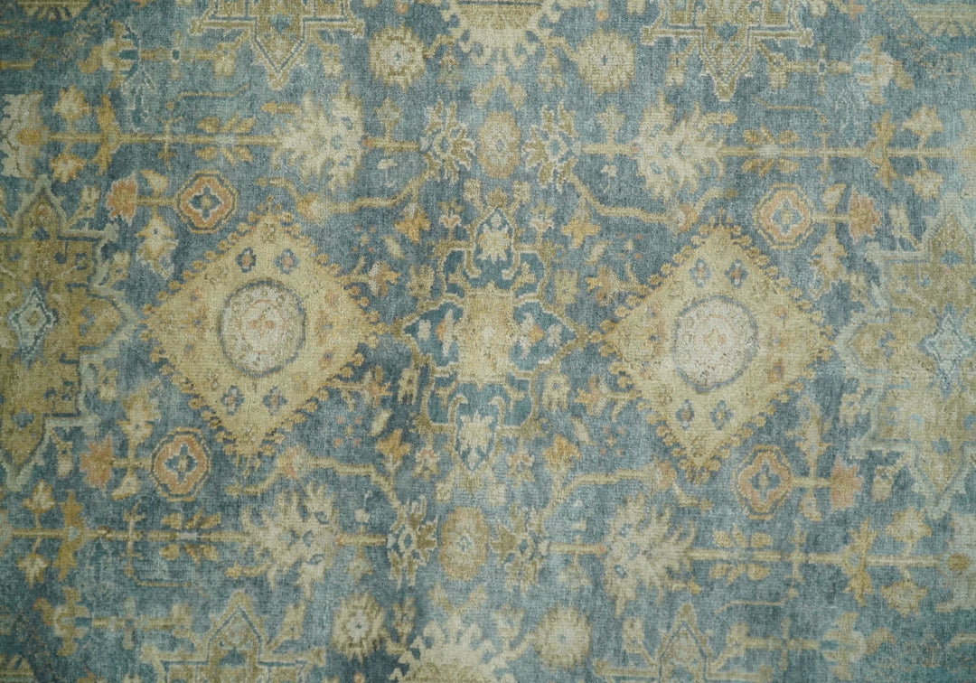 8x10 Fine Hand Knotted Blue and Beige Traditional Vintage Persian Style Mahal Antique Wool Rug | TRDCP496810 - The Rug Decor