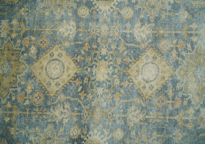 8x10 Fine Hand Knotted Blue and Beige Traditional Vintage Persian Style Mahal Antique Wool Rug | TRDCP496810 - The Rug Decor
