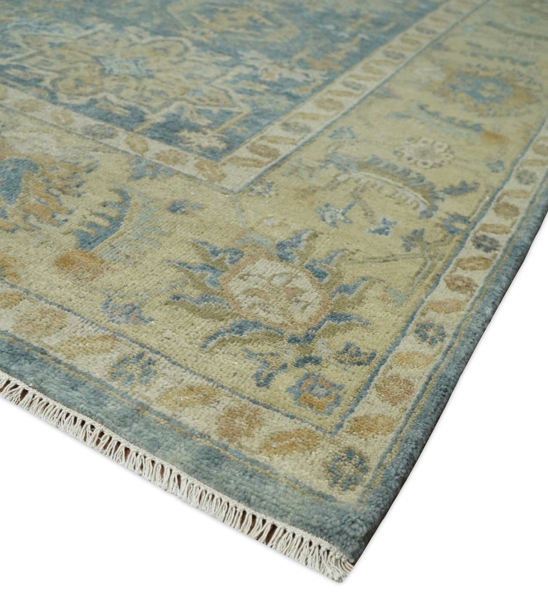 8x10 Fine Hand Knotted Blue and Beige Traditional Vintage Persian Style Mahal Antique Wool Rug | TRDCP496810 - The Rug Decor