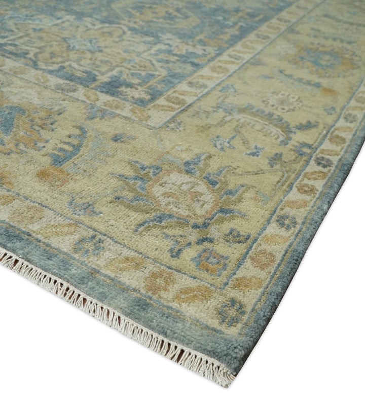 8x10 Fine Hand Knotted Blue and Beige Traditional Vintage Persian Style Mahal Antique Wool Rug | TRDCP496810 - The Rug Decor
