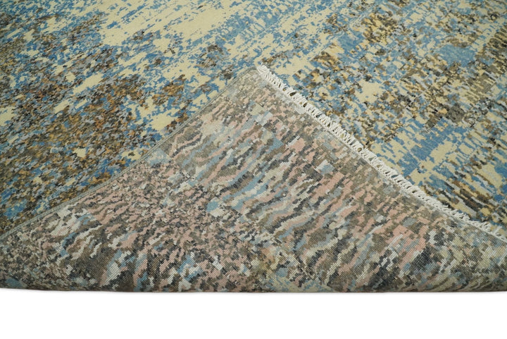 8x10 Fine Hand Knotted Blue and Brown Modern Abstract Style Antique Wool and Silk Area Rug | TRDCP627810 - The Rug Decor
