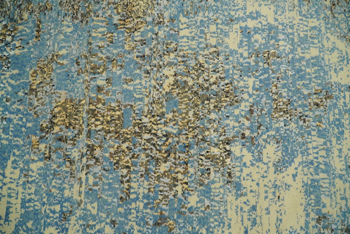 8x10 Fine Hand Knotted Blue and Brown Modern Abstract Style Antique Wool and Silk Area Rug | TRDCP627810 - The Rug Decor