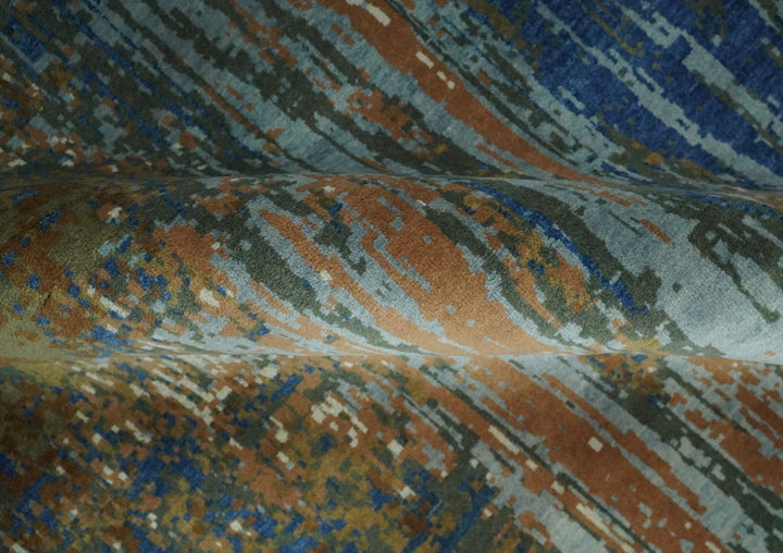 8x10 Fine Hand Knotted Blue and Brown Modern Abstract Wool Area Rug | AGR42 - The Rug Decor