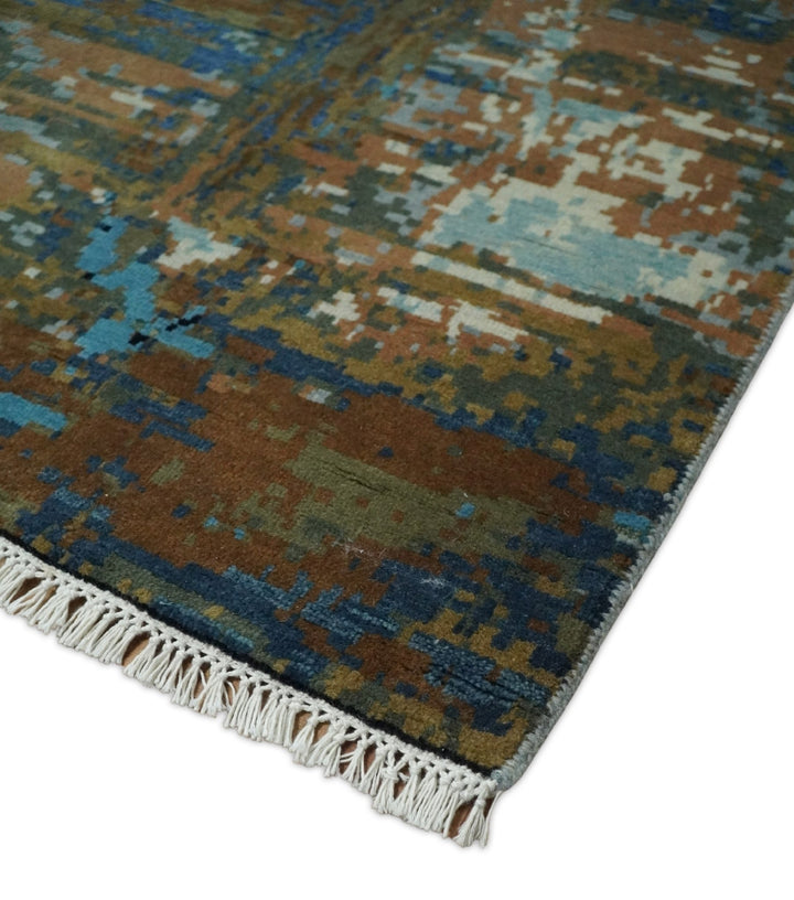 8x10 Fine Hand Knotted Blue and Brown Modern Abstract Wool Area Rug | AGR42 - The Rug Decor