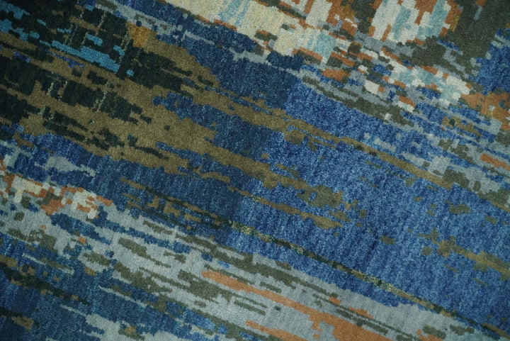8x10 Fine Hand Knotted Blue and Brown Modern Abstract Wool Area Rug | AGR42 - The Rug Decor