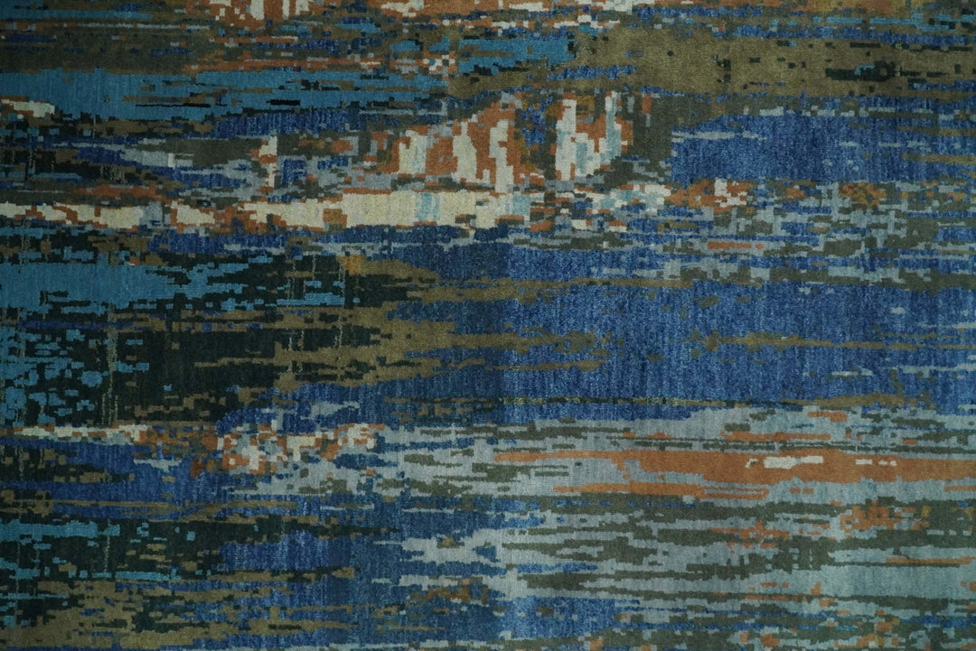 8x10 Fine Hand Knotted Blue and Brown Modern Abstract Wool Area Rug | AGR42 - The Rug Decor