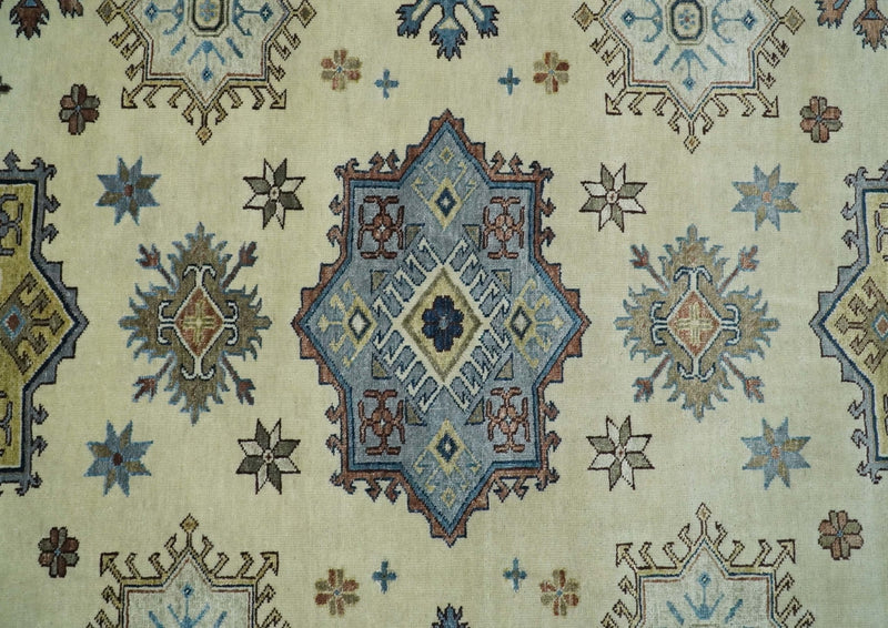 8x10 Fine Hand Knotted Blue and Ivory Traditional Vintage Persian Style Antique Wool and Silk Rug | TRDCP510810 - The Rug Decor