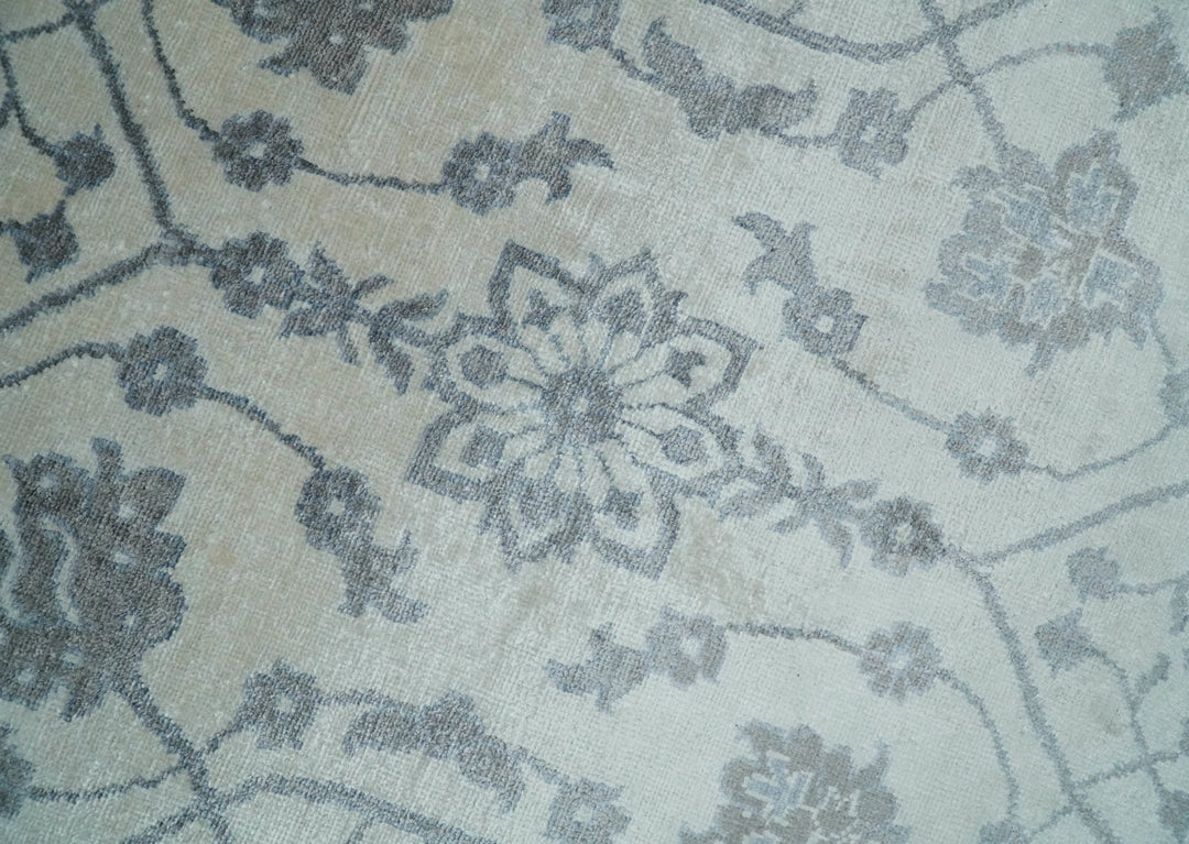 8x10 Fine Hand Knotted Blue, Gray and Brown Traditional Turkish Style Antique Bamboo Silk Rug | TRDCP503810 - The Rug Decor