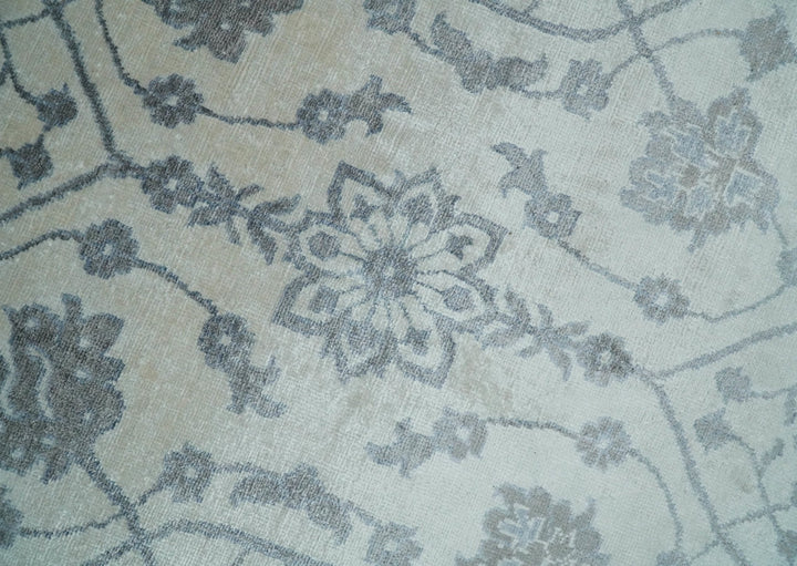 8x10 Fine Hand Knotted Blue, Gray and Brown Traditional Turkish Style Antique Bamboo Silk Rug | TRDCP503810 - The Rug Decor