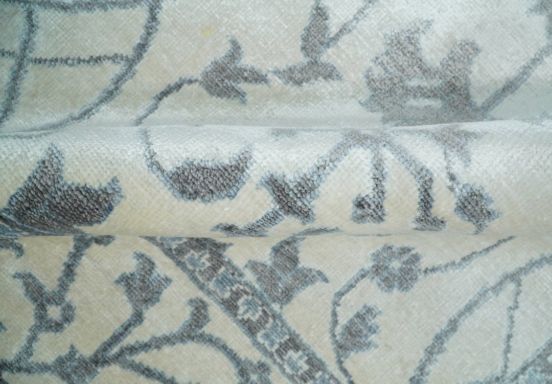 8x10 Fine Hand Knotted Blue, Gray and Brown Traditional Turkish Style Antique Bamboo Silk Rug | TRDCP503810 - The Rug Decor