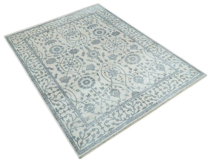 8x10 Fine Hand Knotted Blue, Gray and Brown Traditional Turkish Style Antique Bamboo Silk Rug | TRDCP503810 - The Rug Decor