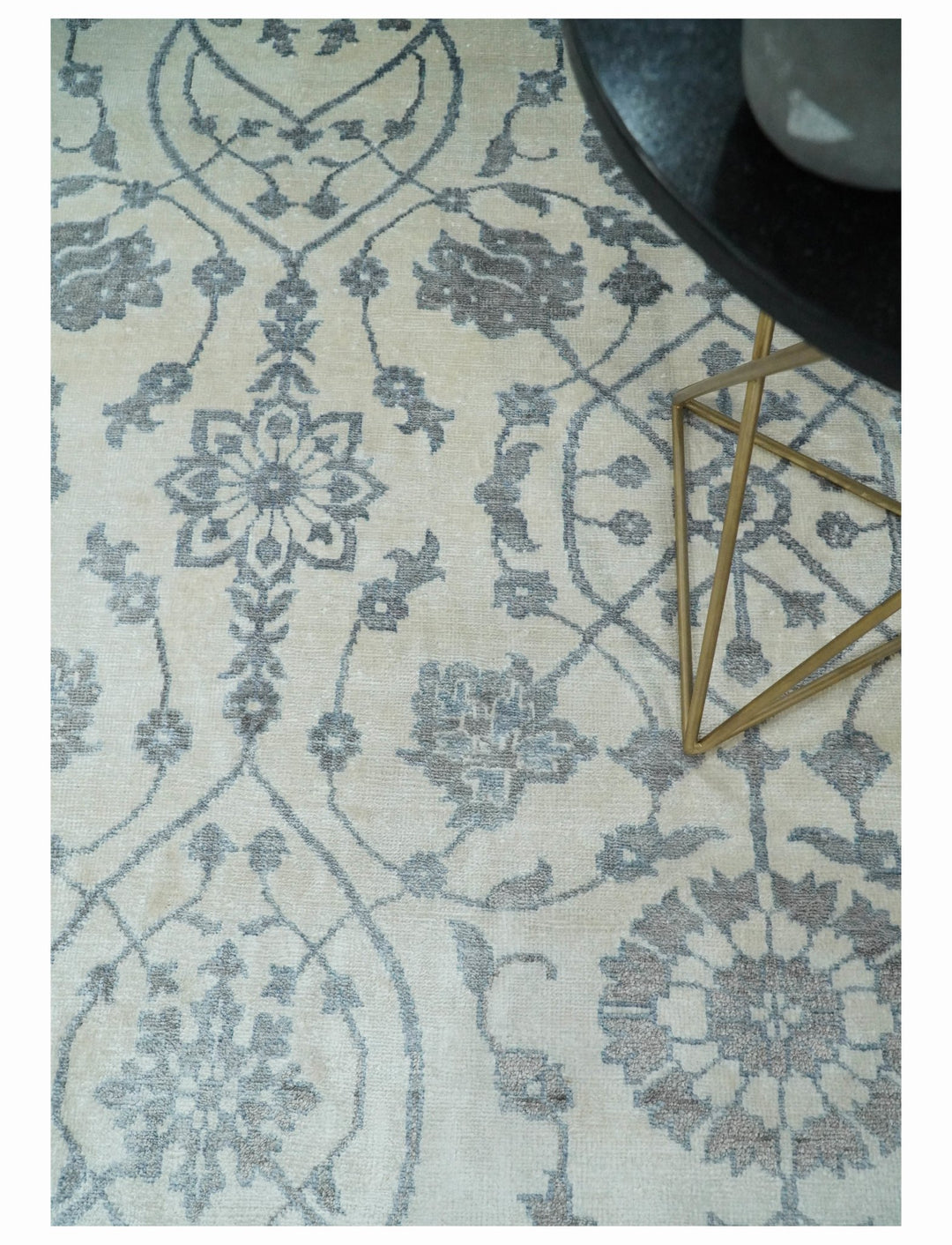 8x10 Fine Hand Knotted Blue, Gray and Brown Traditional Turkish Style Antique Bamboo Silk Rug | TRDCP503810 - The Rug Decor