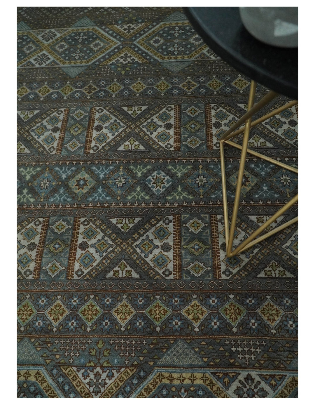 8x10 Fine Hand Knotted Brown and Blue Southwestern Traditional Antique Area Rug | AGR41 - The Rug Decor