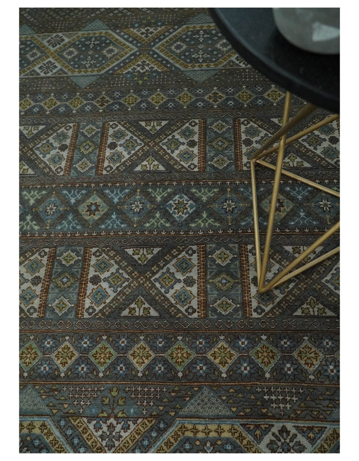 8x10 Fine Hand Knotted Brown and Blue Southwestern Traditional Antique Area Rug | AGR41 - The Rug Decor