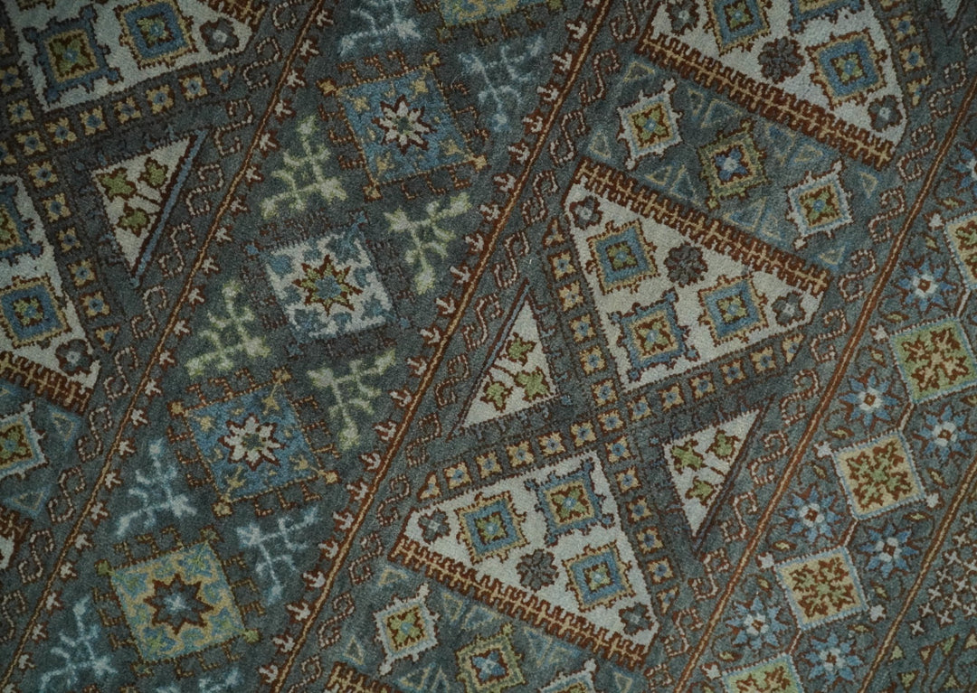 8x10 Fine Hand Knotted Brown and Blue Southwestern Traditional Antique Area Rug | AGR41 - The Rug Decor