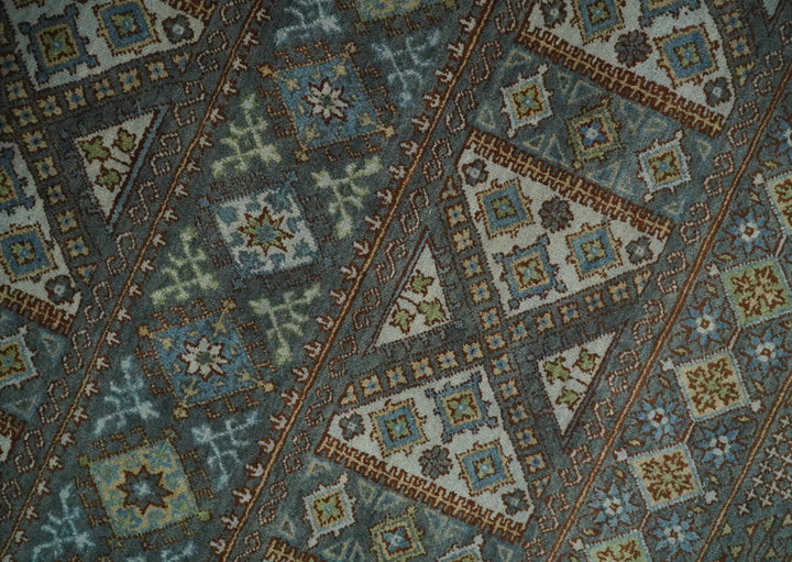 8x10 Fine Hand Knotted Brown and Blue Southwestern Traditional Antique Area Rug | AGR41 - The Rug Decor