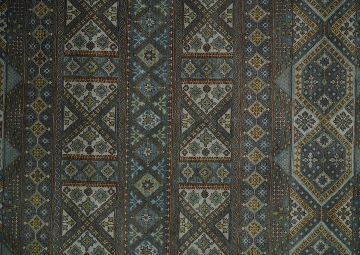 8x10 Fine Hand Knotted Brown and Blue Southwestern Traditional Antique Area Rug | AGR41 - The Rug Decor