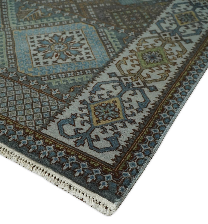 8x10 Fine Hand Knotted Brown and Blue Southwestern Traditional Antique Area Rug | AGR41 - The Rug Decor