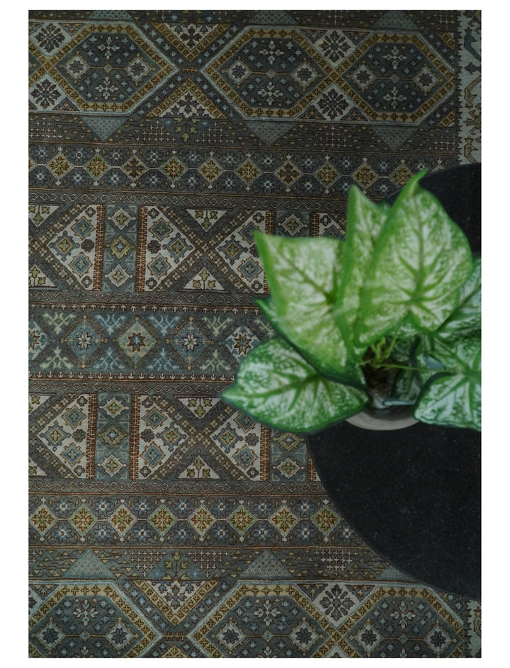 8x10 Fine Hand Knotted Brown and Blue Southwestern Traditional Antique Area Rug | AGR41 - The Rug Decor
