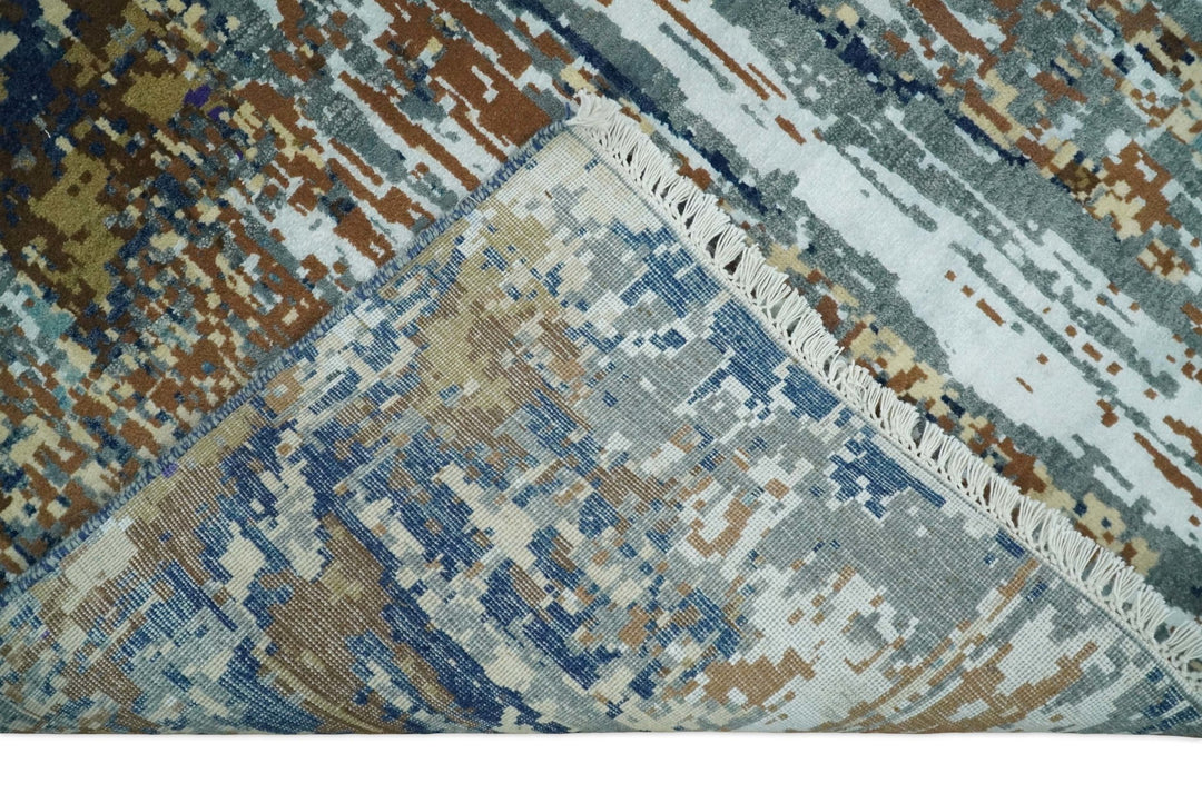 8x10 Fine Hand Knotted Brown Multicolor Modern Abstract Wool and Bamboo Silk Area Rug | AGR19 - The Rug Decor