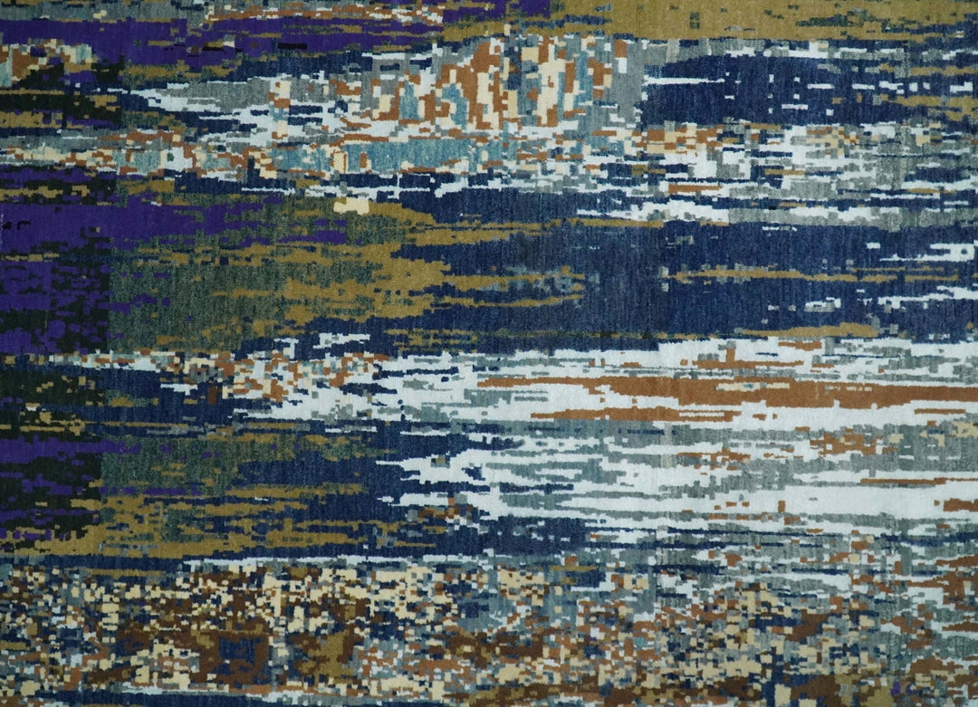 8x10 Fine Hand Knotted Brown Multicolor Modern Abstract Wool and Bamboo Silk Area Rug | AGR19 - The Rug Decor