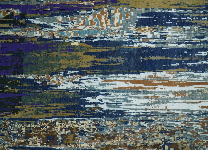 8x10 Fine Hand Knotted Brown Multicolor Modern Abstract Wool and Bamboo Silk Area Rug | AGR19 - The Rug Decor