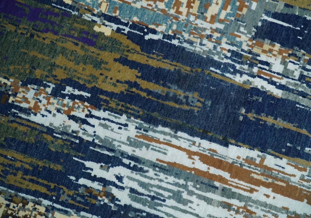 8x10 Fine Hand Knotted Brown Multicolor Modern Abstract Wool and Bamboo Silk Area Rug | AGR19 - The Rug Decor